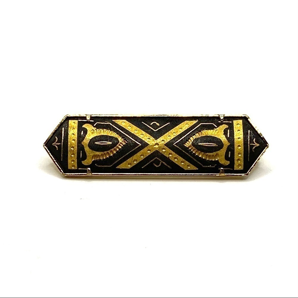 DAMASCENE VINTAGE Spanish Gold Black Trombone Pin